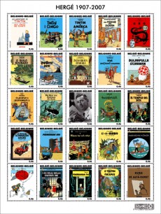 Extrait de Tintin - Divers -52TL- Hergé, 25 timbres à la une