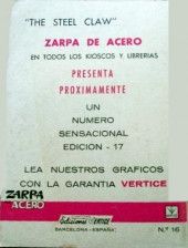 Verso de Zarpa de acero (Vértice - 1964) -16- Capturado