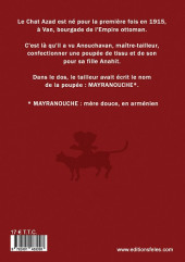 Verso de La véridique histoire de Mayranouche poupée de son et de tissu racontée par le chat Azad - Tome 1