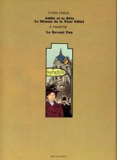 Verso de Adèle Blanc-Sec (Les Aventures Extraordinaires d') -2- Le Démon de la Tour Eiffel