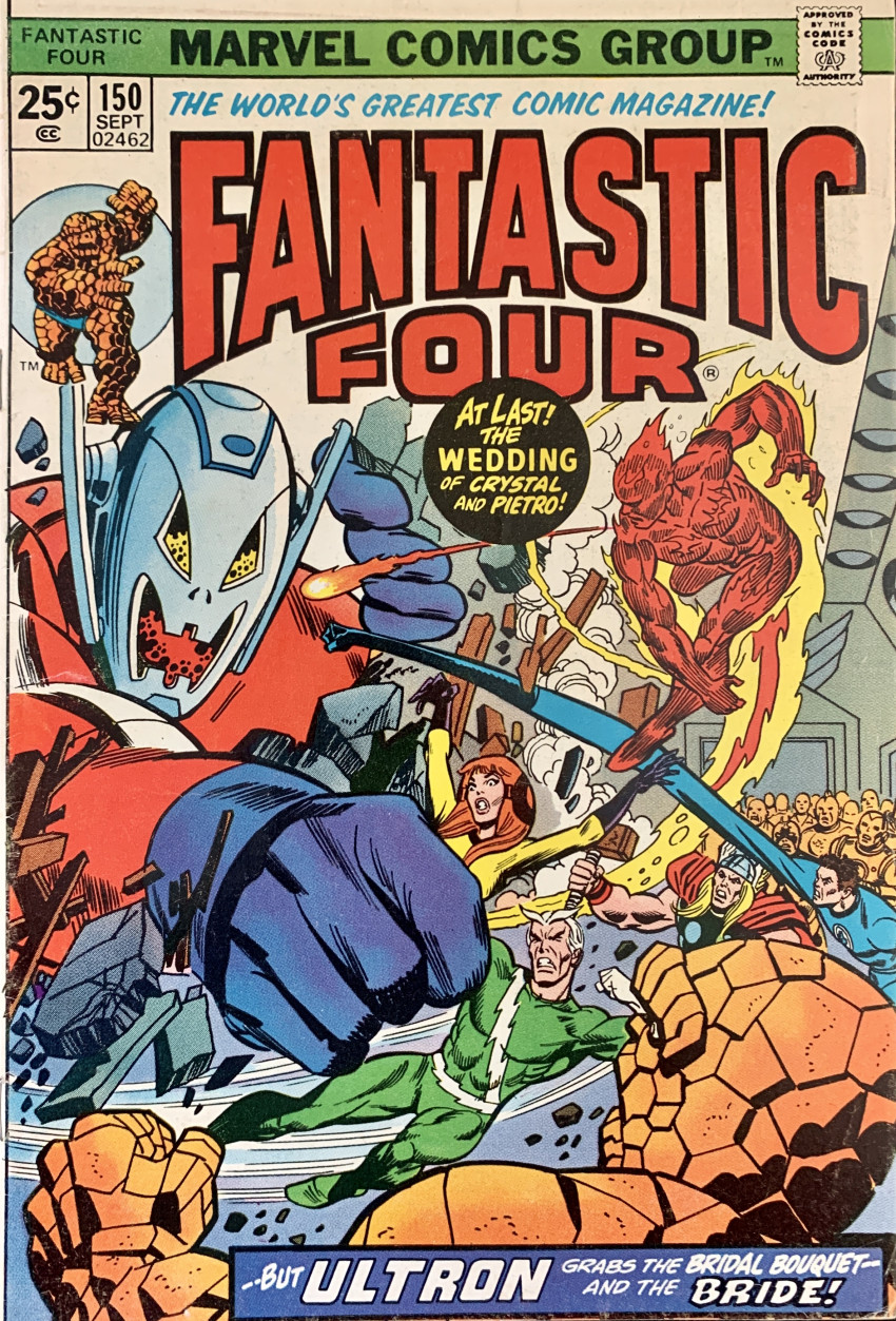 Couverture de Fantastic Four Vol.1 (1961) -150- At Last! The Wedding of Crystal and Pietro! -- But Ultron Grabs the Bridal Bouquet -- And the Bride!